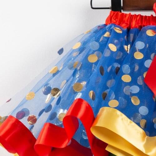Kids Girls Puffy Tutu Skirt with Clown Ox Horn Headband Halloween Pettiskirt 425F