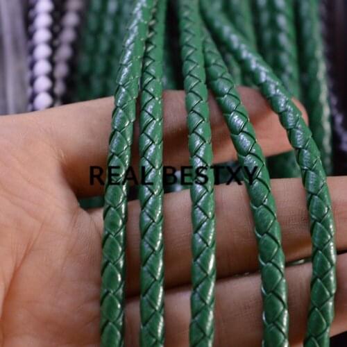 REAL BESTXY 5m/lot 5mm green braided round leather cords knit leather strips leather straps leather threads for bracelets make