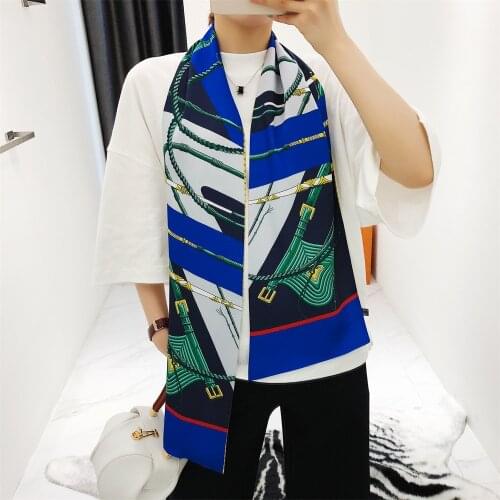 160cm Luxury Brand Belt Chain Wave Point Twill Scarf Double-deck Women Scarf Tie Head Silk Scarves & Wrap Neckerchief For Ladies