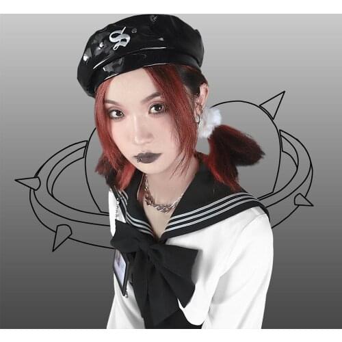 Ruibbit New Arrival Japanese Gothic Girl Rock Punk Black Berets Hat Harajuku Woman Casual Caps Fashion PU Hats