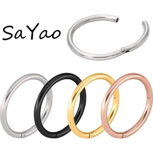 SaYao 1 Piece Big Size Nose Unisex Lip Ear Nose Cartilage Septum R ing Hoop Earring Steel Segment Clip on Helix Tragus Earring