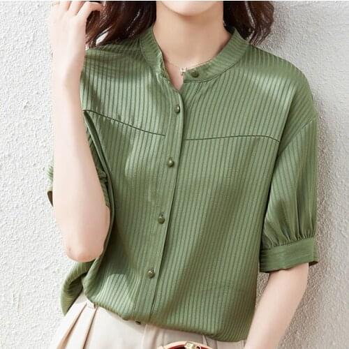 Chiffon round neck shirt womens design sense 2021 summer new fashion casual short-sleeved shirt ladies tops blouses