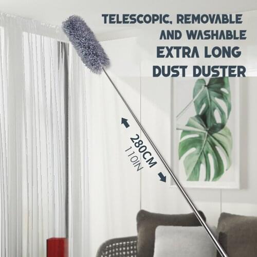 Retractable Dust Duster Ultra-Long 0.8-2.8m Microfiber Brush Household Stainless Steel Arbitrary Bending Gap House Cleaning Tool