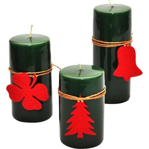 Horizon Candle Felt Accessorized Cylinder Candle Set Green 3'lü 5669TR