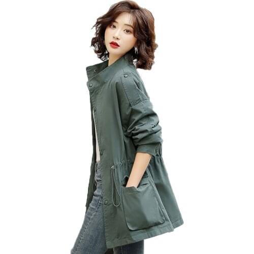 2021 Spring Autumn Women Windbreaker Casual Zippers Long Stand-up collar Ladies Overcoat Large Size Loose Trench Coat 4XL C799