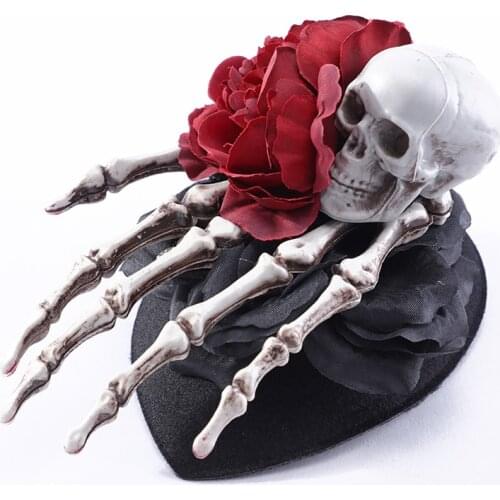 Anime Hat Steam Punk Mini Top Hat With Skeleton Hand Hair Accessories Anime Cosplay Women Hair Clips With Flowers Black Hat
