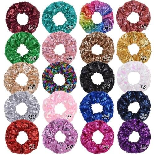40pc/lot New Fashion women Girls solid sequin Hair bands vintage hair scrunchies girls hair Tie Accessories Ponytail Holder
