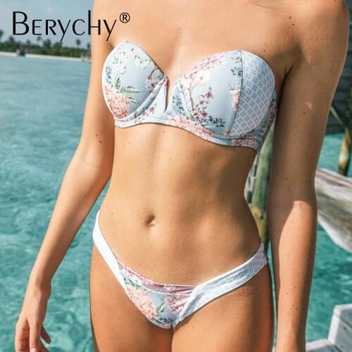 2021 Floral Bikini Push Up Swimsuit Female Swimwear Women Two-pieces Bikini Set with Bra Cup Bather Bathing Suit Swim Lady