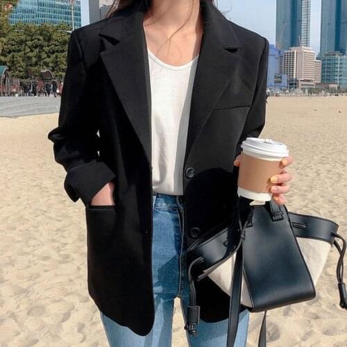 Autumn New Fashion Blazer Jacket Women Casual Notched Neck Pocket Long Sleeve Work Suit Coat Office Lady Solid Slim Blazers 2021