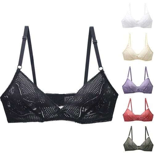 Plus Size Underwear Female Sexy Lace Transparent Wireless Thin Push Up Bra Large Size Big Breast Breathable Lingerie For Women