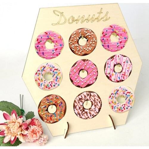 1set Wooden Donuts Wall Stand Donuts DIY Dessert Cake Display Rack Wedding Party Table Baby Shower Kids Birthday Party Supplies