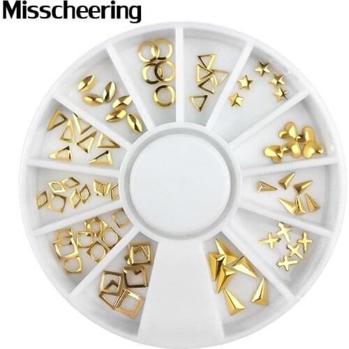 1 Box Hollow Gold Metal 3d Nail Art Decorations Studs Wheel Star Heart Design DIY Beauty Stickers Tips Manicure Tools