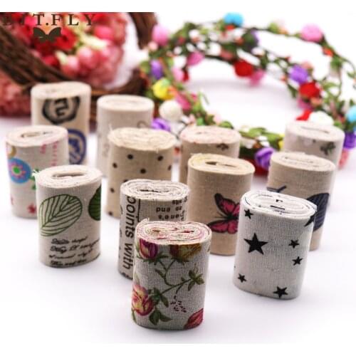 BITFLY 1pc Wedding Decoration Printed Cotton Linen Ribbon Handmade Gift Wrapping Christmas DIY decoration fabric sewing ribbon