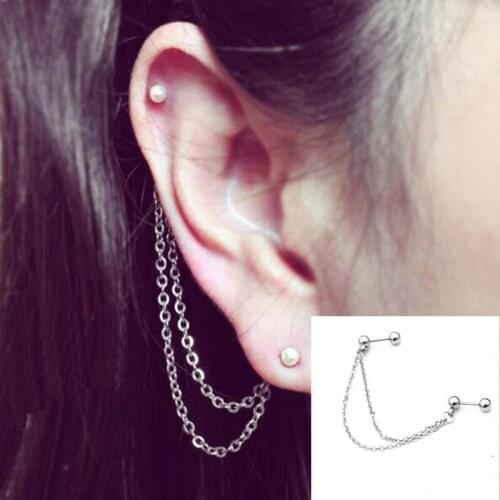 1PC Helix Piercing Surgical Steel Earring Chain Tragus Piercing Punk Jewelry Double Lobe Piercing Cartilage Ear Stud