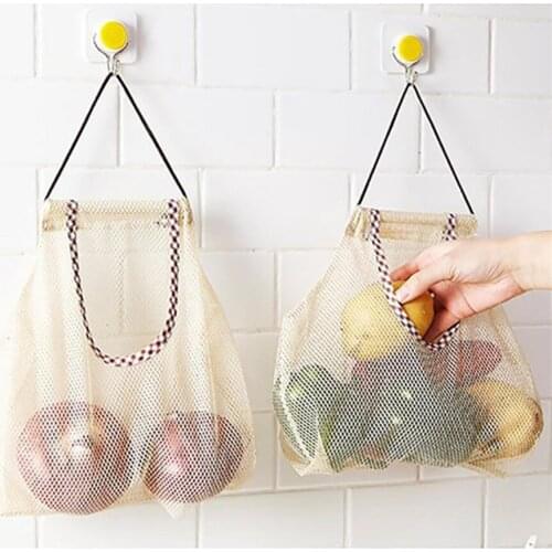 2pcsHanging Storage Kitchen Onion Garlic Organizer Net Fruit Vegetable Storage Bag Kitchen Organize Basket Mesh Grocery