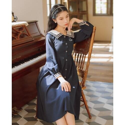 2020 new fashion womens clothing autumn Sailor Collar Full Vintage Dresses