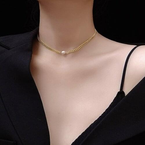 2021 New Arrival 18K Gold Color Handmake Fresh Water Pearl Choker Necklace for Woman 316 L Stainless Steel Jewelry Never Fade