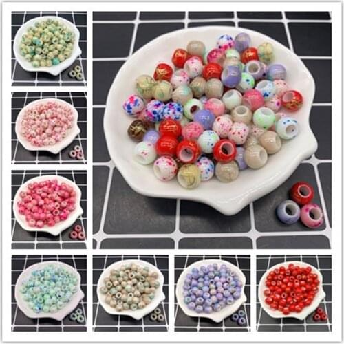 50pcs/lot 10x8mm Acrylic Printing Stripe Spacer Beads Big Large Hole Beads For DIY Jewelry Making Bracelet Necklace Accessories