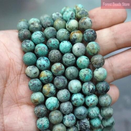 Matte Natural Stone African Turquoises Loose Round Beads Diy Bracelet Necklace for Diy Jewelry Making 15" Strand 4 6 8 10 12MM