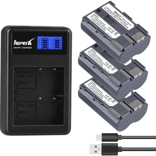 3pcs 2400mAh BP-511 BP 511 BP511 BP511A Batteries + LCD USB Dual Charger for Canon EOS 40D 300D 5D 20D 30D 50D