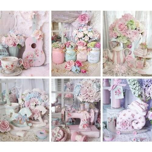 Diamond Painting Kits Flowers Full Round With AB Drill Pink Crystal Mosaic Embroidery Rhinestone Pictures Home Decoration Crafts