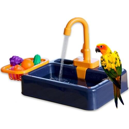 Automatic Bird Toy Bathtub Swimming Pool with Faucet Feeder Food Container Parrot Bath Shower Water Dispenser Toys for Parrots