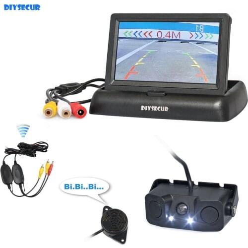 DIYSECUR Wireless 4.3" Car Reversing Camera Kit Back Up Car Monitor Video Parking Radar Sensor 2 in 1 Car Camera Parking System