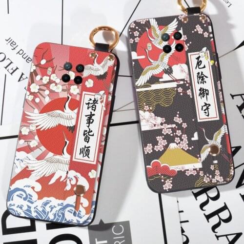 Phone Holder Case For Xiaomi Redmi 9C 9A 9T 10X K30 Ultra POCO M2 Birds Crane Wrist Strap Case For Redmi Note 9 Pro Max