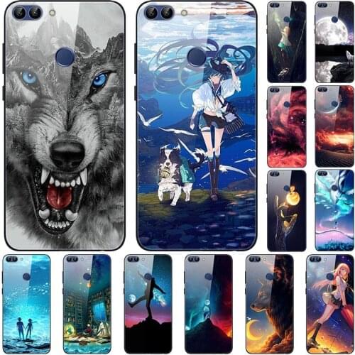 Case For Huawei Changxiang 7S Back Phone Cover Black Silicone Bumper With Tempered Glass
