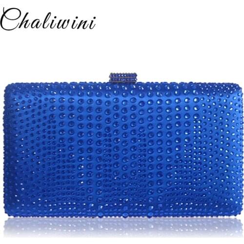 Elegance Blue red Glitter toiletry Package Rhinestones Women Clutch Lady Evening wallet Nigerian Wedding And Matching Bag