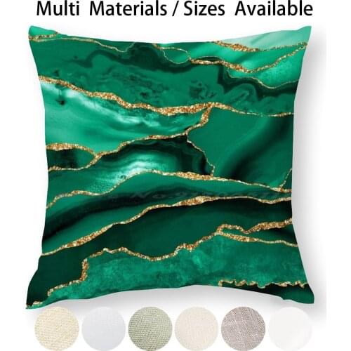 Emerald Green Malachite Marble With Gold Glitter Pillow Case Throw Pillow Cover Cotton Linen Flax Modern Green Abstract Texture