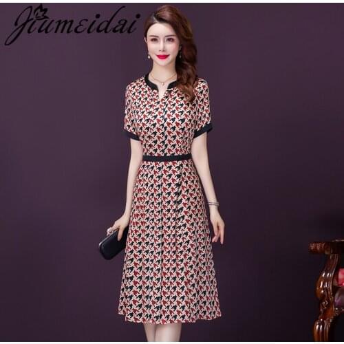 JiuMeiDai 2021 Women Summer Elegant Dress Quality Office Party Plaid Robe Femme Vintage A-Line Designer Casual Clothing Vestidos