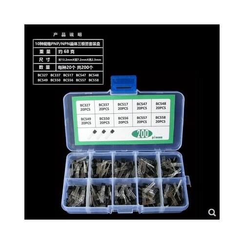 1BOX 200pcs=10 Values*20pcs Transistor kit Assort set BC327/BC337/BC517/BC547/BC548/BC549/BC550 BC556/BC557/BC558 mix diode pack