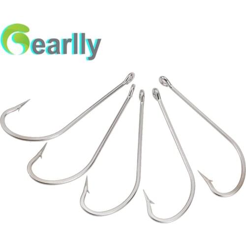 5PCS Sea Fishing Hooks Anzol Peche Silver Stainless Steel Fishhook Fishing Tackle 10/0# 9/0# 8/0# 7/0# Sharpened Fishing Hooks