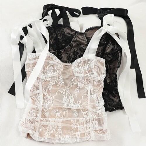 Summer Fashion Fashionable Elegant Lace-up Bow Slim Fit Slimming Short Lace Vest Tops Womens Clothing