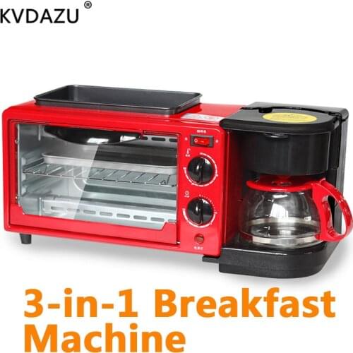 Multi-functional 3 in1 Breakfast Machine coffee tea pot Teppanyaki oven Bread Toaster Baking Maker Frying pan pizza Cooker