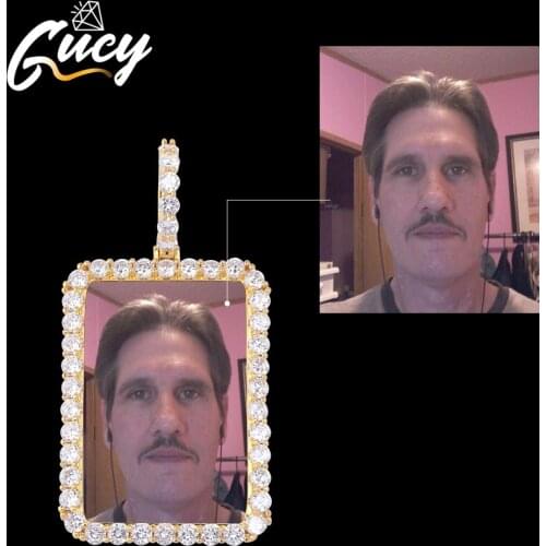 GUCY Custom Made Photo Squar Medallions Solid Back Pendant & Necklace With Tennis Chain Cubic Zircon Mens Hip Hop Jewelry