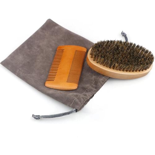 Soft Boar Bristles Hair Beard Brush For Mens Shaving Barber Facial Cleansing Care Tools Wood Beard Comb Set