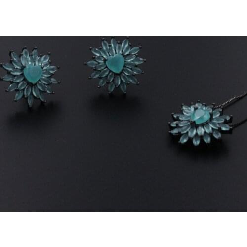 Milky blue earring and pendant necklace flower shape pendant necklace jewerly set for women gift