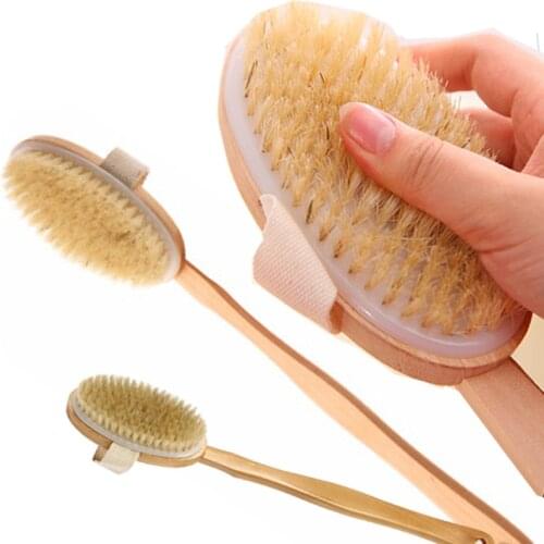 Natural Bristle Bath Brush Exfoliating Wooden Body Massage Shower Brush SPA Woman Man Skin Care Dry Body Brush