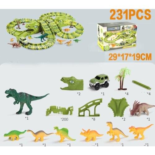 NEW Children Toy Dinosaur Electric Rail Car DIY Changeable Assembled Building Block Tracks Over Dinosaur Hill Toy 231pcs/set