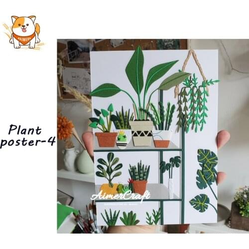 Plant Poster-4 Metal Cutting Dies Mold Knife Scrapbooking Stencil DIY Embossing Craft Die Cuts Card Making New Dies For 2020