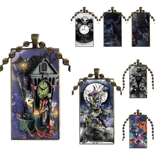 For Girls Gift Newest The Nightmare Befor Fashion Glass Cabochon Pendant Rectangle Necklace Choker Necklace Jewelry