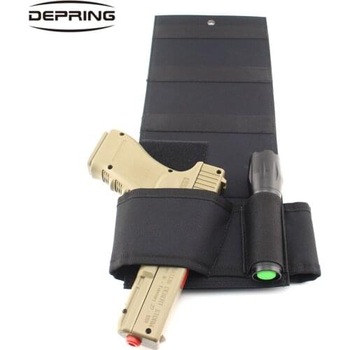 Under Car Bedroom Closet Wall Seat Mattress Gun Holster Adjustable Bedside Handgun Holster Holder with Mag Flashlight Pouch