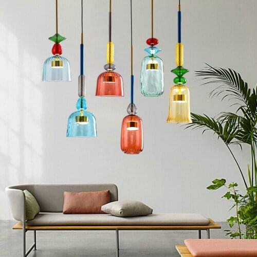 Nordic Color Pendant Lights Modern Living Room Bedroom Kitchen Hanging Lamp Kids Room Glass Decor Industrial Pendant Lamp Lustre
