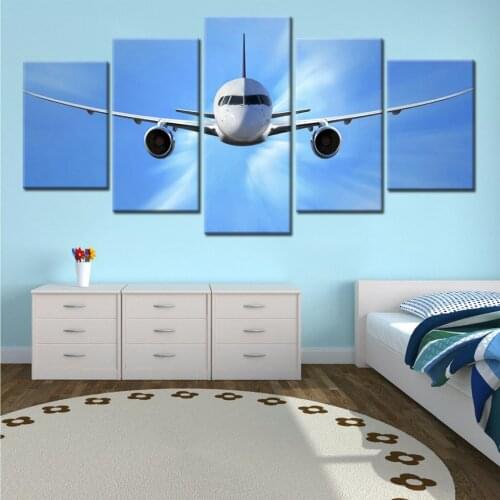 Poster Nordic HD Printing Big Airplane Oil Painting Living Room Under the Blue Sky Home Decoration 5 Pieces Modular