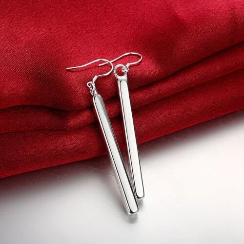 925 Silver Straight Earrings Geometric Shape Earrings Simple and Small Pure Copper Earrings Electroplated Silver