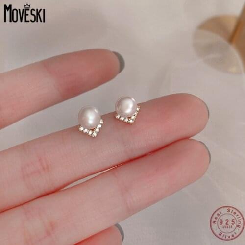 MOVESKI 925 Sterling Silver V-Shaped pearl Earrings Women Korean Personality Fashion Trend Simple Jewelry