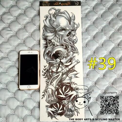 SHNAPIGN "The Musketeers" Full Sleeve Temporary Body Art,48*17cm Flash Tattoo Stickers,Waterproof Tatto Adult Sex Products Henna