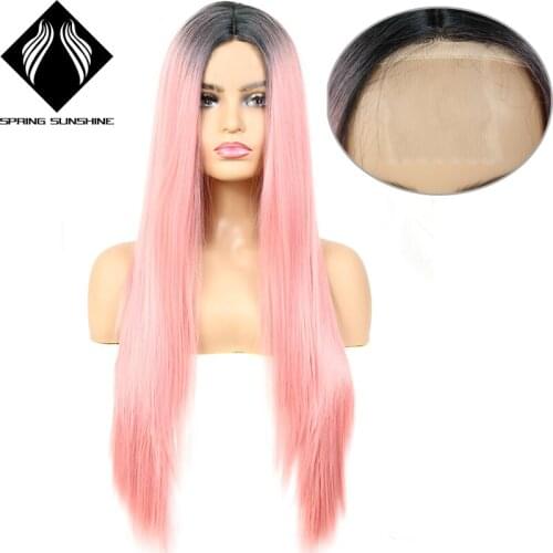 24in Long Straight Wig Mixed black pink Color Synthetic Wigs for Women Middle Part Wig cosplay wig